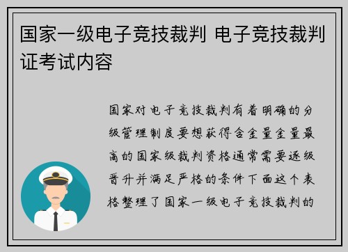 国家一级电子竞技裁判 电子竞技裁判证考试内容